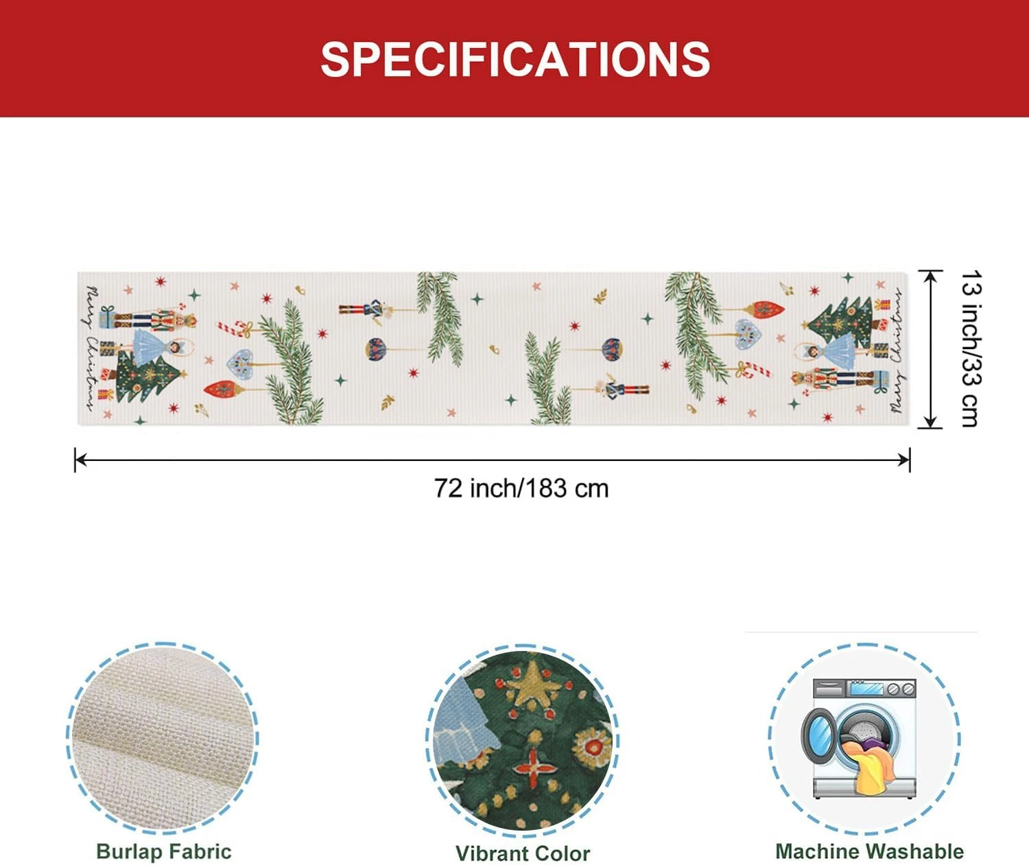 Christmas Nutcracker Table Runner Gift Box Merry Christmas