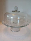 Vintage Anchor Hocking Pedestal Glass Cake Stand with Dome, w/ Starburst Pattern