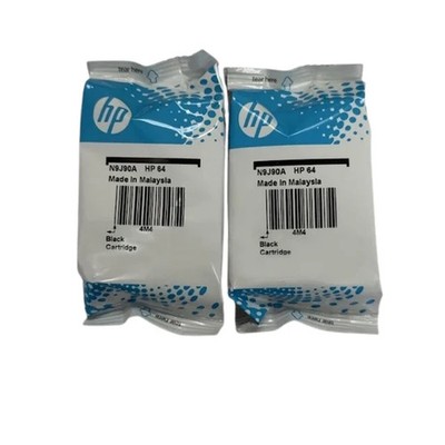 Genuine New HP 64 Black Ink 2PK N9J90AN 3YP22AN OEM Sealed Bags Exp Apr 2026