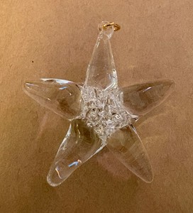 Hand-Blown Art Glass Star Ornament — Clear with Crackle Center