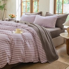 Bedding Sheet Set 4 Pcs,100 Washed Cotton Linen Like,1 Fitted Sheet,1 Flat
