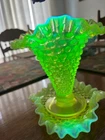 Fenton Hobnail Vase & Dish Both GLOWS