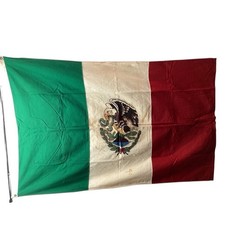 Vintage 1940s Mexico Flag 4x6’ Cotton Sewn Insert Center Emblem – Rare