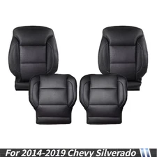For 2014-2019 Chevy Silverado Driver & Passenger PERF Leather Seat Cover Black