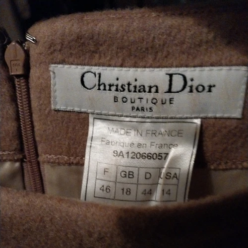 Abito Christian Dior Boutique VINTAGE originale marrone pallido 100% seta FR46 US14