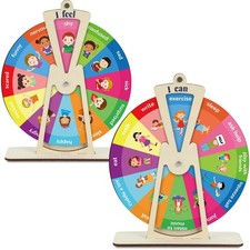 2Pcs Wooden Feelings Wheel Emotion Wheel with Stand 9.5Inch Therapy Office De...