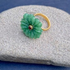 Green Aventurine ring : 925 sterling silver gold plated jewelry , Ruby Stone