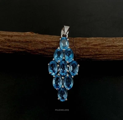 925 Plata de Ley Natural Multi Topacio Azul Hecho a Mano Colgante Joyería... - Imagen 1 de 4