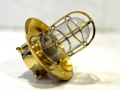 Pair of Classic Maritime Brass Bulkhead Lamp   Ceiling Mount Nautical Fixture