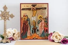 Crucifixion of Jesus Christ Icon – Premium Byzantine Art with Gold Leaf .