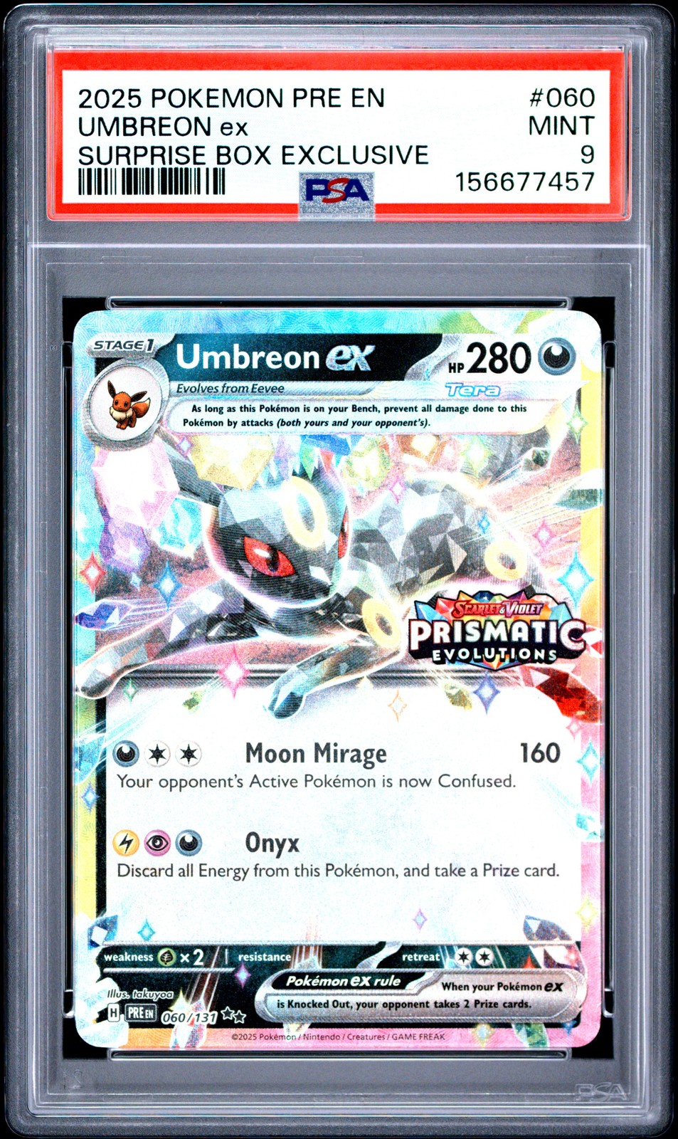 2025 POKEMON PRE EN-PRISMATIC EVOLUTIONS SURPRISE BOX EXCLUSIVE UMBREON EX PSA 9