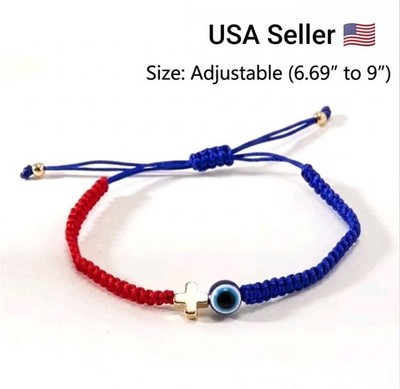 Style Hand Braided Lucky Red String Charm Bracelet Women Men Blue Evil Eye Cross