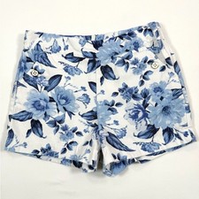 JANIE AND JACK Blue Floral Print Shorts White Cotton Girls Size 7 Coastal