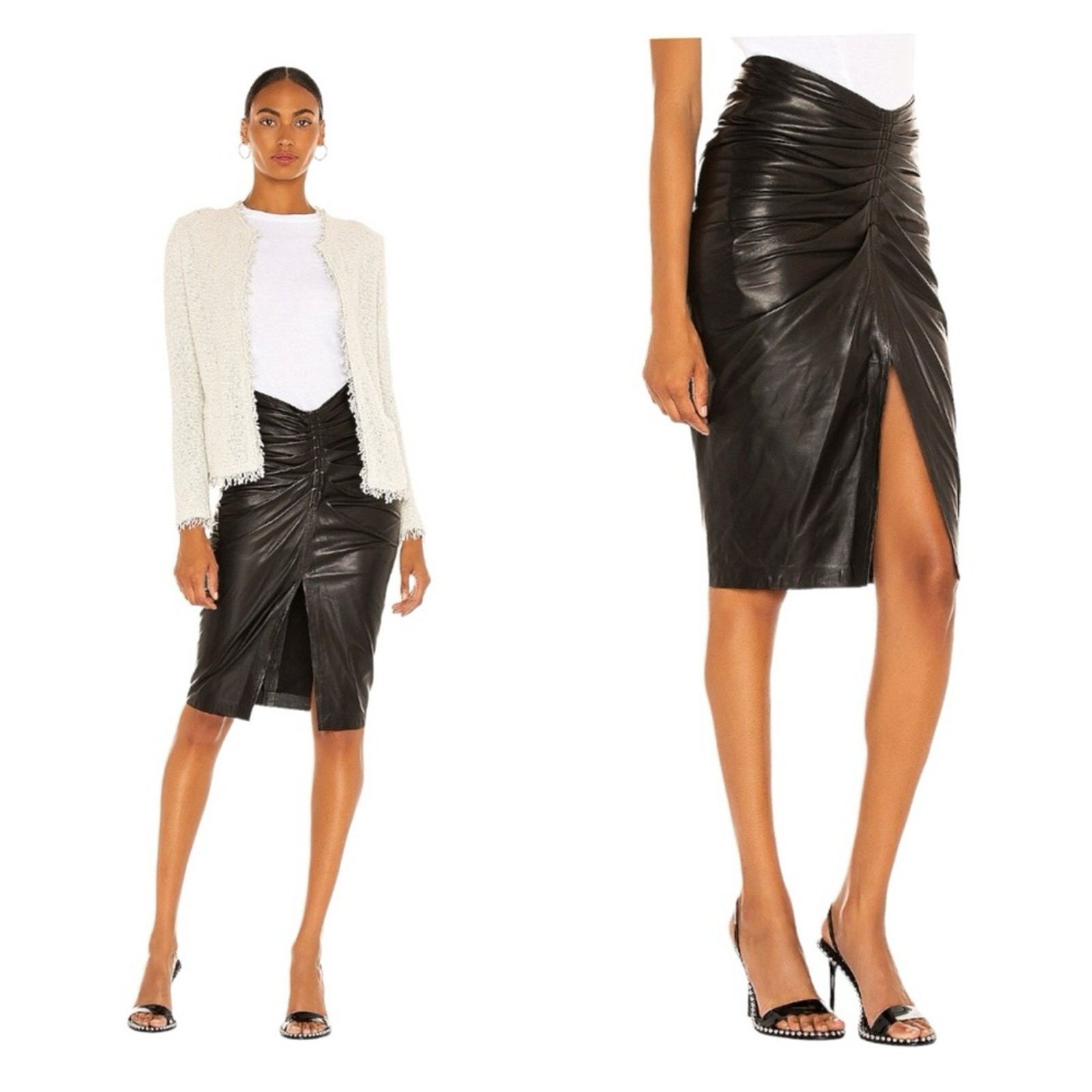 IRO $995 JinJai Pleated/Ruched Lambskin Leather Skirt in Black  US 8 NWT