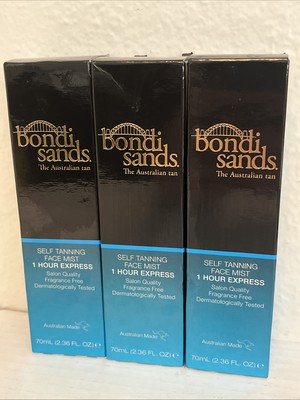 3 BONDI SANDS Self Tanning Face Mist. 1 Hour Express Fragrance Free  2.36oz.