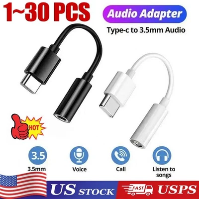 USB-C Type C to 3.5mm AUX Headphone Jack Adapter Lot For iPhone 16/Android Phone