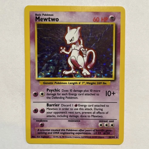 Pokémon Mewtwo TCG Base Set Holo Unlimited Rare Card 10/102 1999
