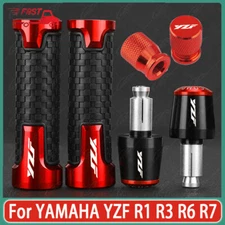 US Red Handle Grips Handle Bar End Cap Tire Valve For YAMAHA YZF R1 R3 R6 R7