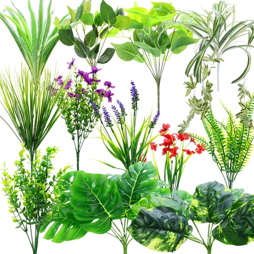 14 Bundles Artificial Outdoor Plants, UV Resistant Faux Boxwood Fake Greenery