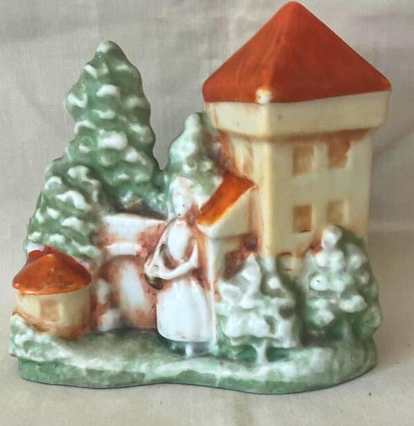 MIJ Aquarium Ornament 1950's Fair Maiden Standing Beside Her Castle Tower Cute!