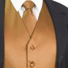 Tan Gold Solid new Tuxedo Suit Vest Waistcoat and Neck tie Prom Wedding Party