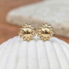 14KT Yellow Gold Mini Shiny Sunflower Post Stud Earrings NEW Minimal