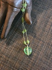VINTAGE STERLING SILVER GREEN SEA GLASS AND ART GLASS 20 INCH NECKLACE 925