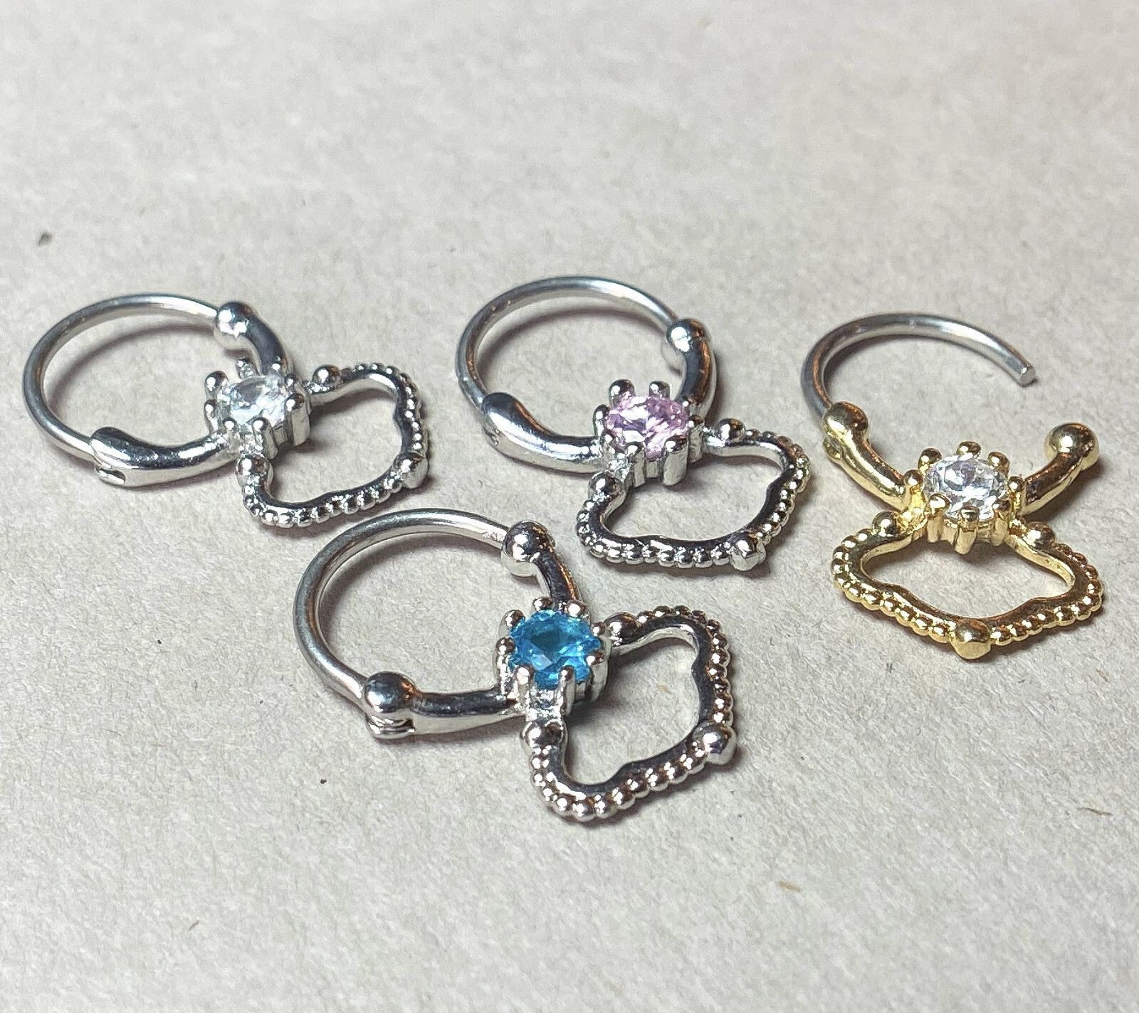 316L Surgical Steel with 5 Black C.Z Septum Clicker Ring main image 1