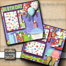 BIRTHDAY ~ 2 pre-made scrapbook pages paper piecing layout ~BY DIGISCRAP #A0101 
