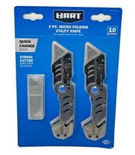 2-Pack Hart Micro Folding Utility Knife with 10 Blades HHCTUF04PDQ Knives New