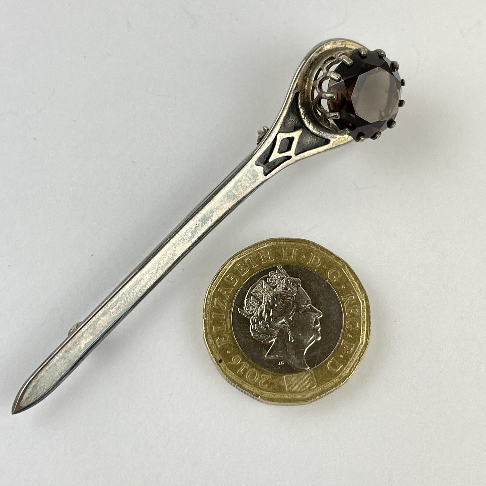 Vintage Solid Silver Celtic Style Brooch Smokey Q… - image 6