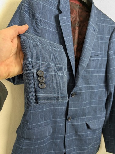 Taylor & Wright men's blazer slim fit size 36R suit jacket blue check - Picture 2 of 10
