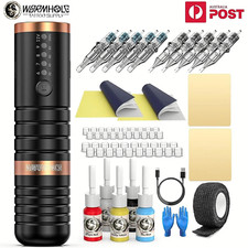 Wormhole Tattoo Machine Kit Wireless Battery Rotary Motor Pen Color Inks Needle