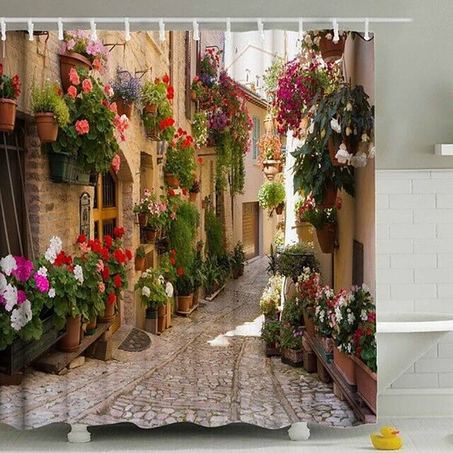 Mountains Lake Shower Curtain Nature Scene Field Flowers Print Bathroom Decor For Sale Online Ebay