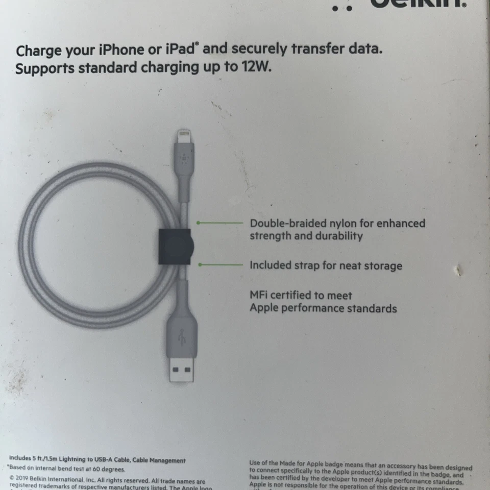 Cable y correa Belkin Boost Charge Apple a USB A gris 5 pies no cable C Foto 2 de 2