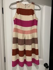 Ann Taylor Loft Striped Cute Fit and Flare Dress Womens Size 4 Pink Cream
