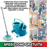 Mop Ergo Mop Pavimenti Turchese, Lavapavimenti Professionale Flessibile A 360°,