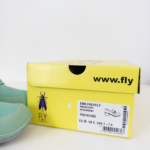 Zapatos Mocasines FLY London Sin Cordones Reino Unido 5 NUEVOS Cuero Verde Menta Tacón Bloque - Imagen 13 de 19