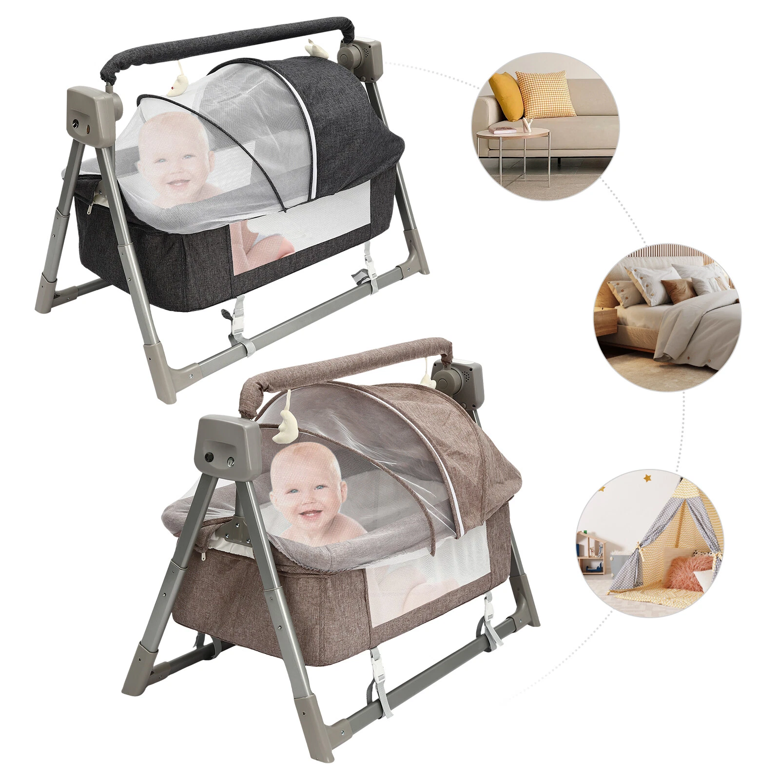 5 Gears Adjust Electric Baby Crib Cradle Bluetooth Infant Auto Swing Bed Rocker