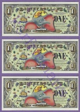 2005 A $1 DUMBO DISNEYLAND DISNEY DOLLARS (3) THREE A0132329-331 FIRST ISSUE