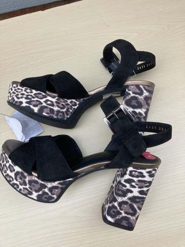 NEW GEOX RESPIRA BLACK SUEDE/LEOPARD PRINT PLATFORM HIGH BLOCK HEEL SANDALS 3UK - Picture 12 of 12