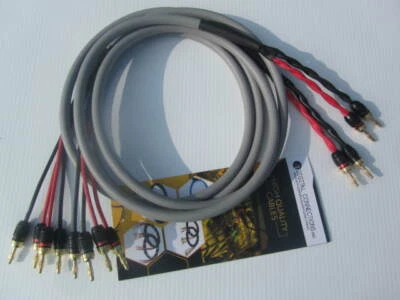 Canare 4S11 Gray Bi-Wire Speaker Cable Pair, 2 to 4 DC Pro Locking Gold Banana.
