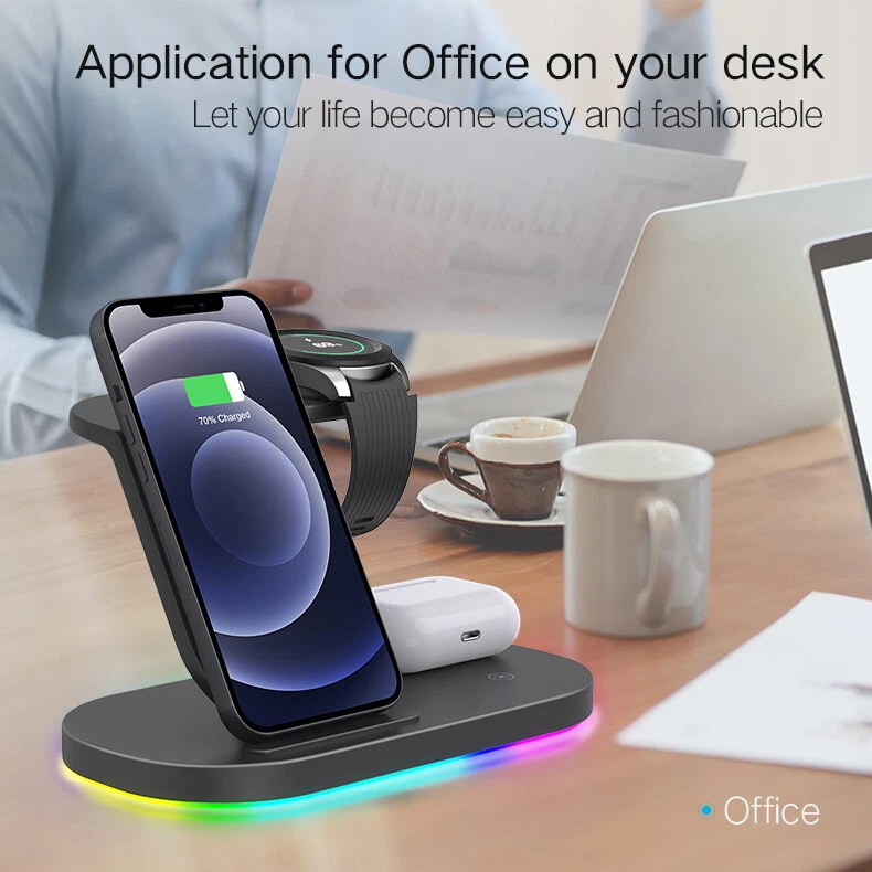 Wireless Charger Charging 3In1 For Android Apple Watch Air Pods iPhone 14 13 12 - Image 3 of 4