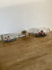 2x Vintage Wooden Ships In Bottles - Bar Ware - Man Cave Collectable