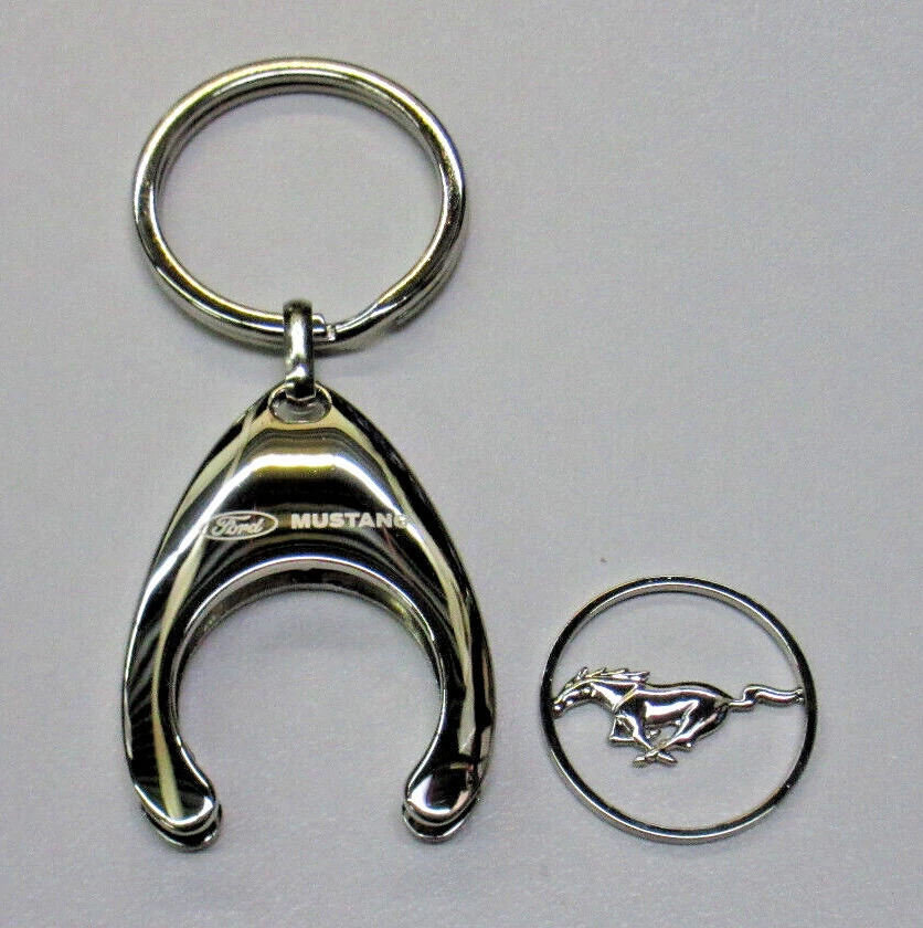 Ford Mustang Schlüsselanhänger mit Einkaufswagenchip Schlüssel Anhänger silber - Bild 2 von 2