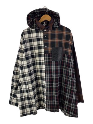LOEWE Long Sleeve Shirt Anagram Leather Patch Check Pullover 46 Cotton Used