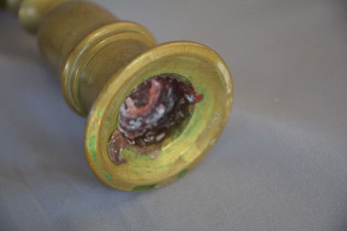 TALL ANTIQUE 18TH 19TH C ENGLISH BRASS BARLEY TWIST CANDLESTICK HAND CUT THREADS - Picture 9 of 9