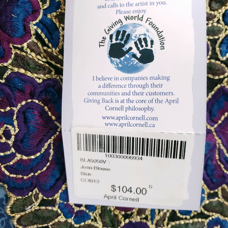 April Cornell Jenna Blouse Tunic Floral Embroidered Side Slits Knee