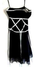 NWT NICOLE MILLER COLLECTION 100% SILK CHIFFON BLACK SILVER GOWN DRESS SZ 12