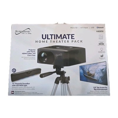 Supersonic Ultimate Home Theater Pack Projector HD 1280x720 w 15'' Soundbar